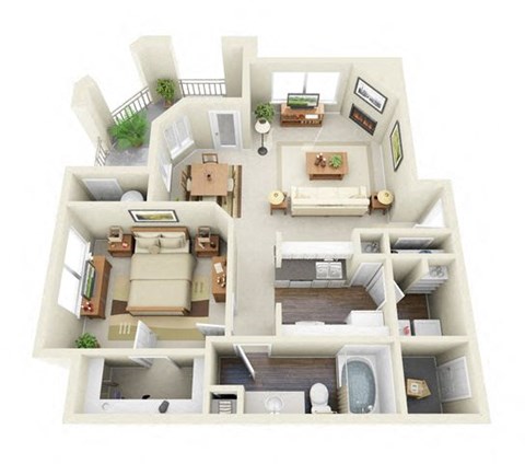 Cassatt 1 Bedroom 1 Bathroom 3D Floor Plan